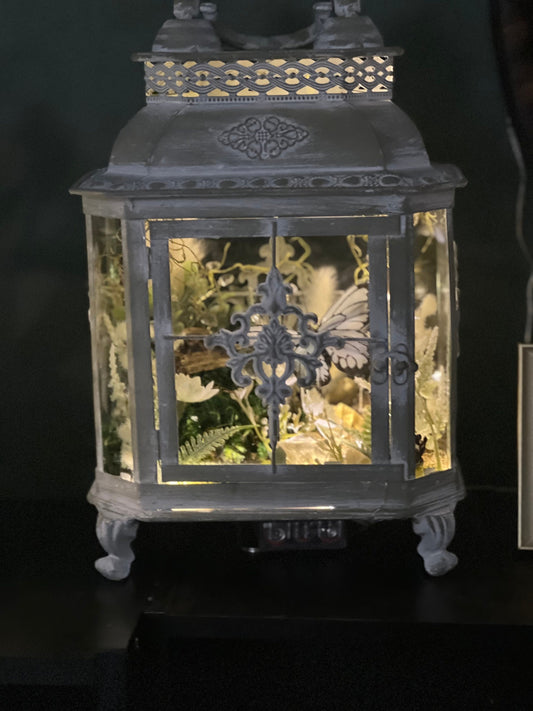 Crystal Fairy Manifestation Lantern, light up book end, citrine, adventurine, blue butterfly handmade lantern. gifts home decor