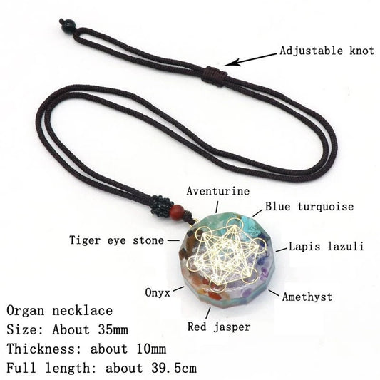 EMF Orgonite 7 Chakra Energy Rainbow Meditation Pendant Jewelry Gift Crystal Necklace Energy Pendant EMF Protection