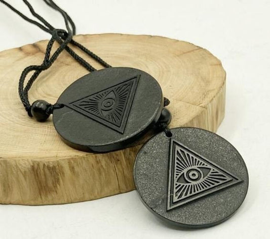 Shungite Natural Authentic EMF Orgonite 7 Chakra Energy Meditation Pendant Jewelry Gift Crystal Necklace Energy Pendant EMF Protection Eye