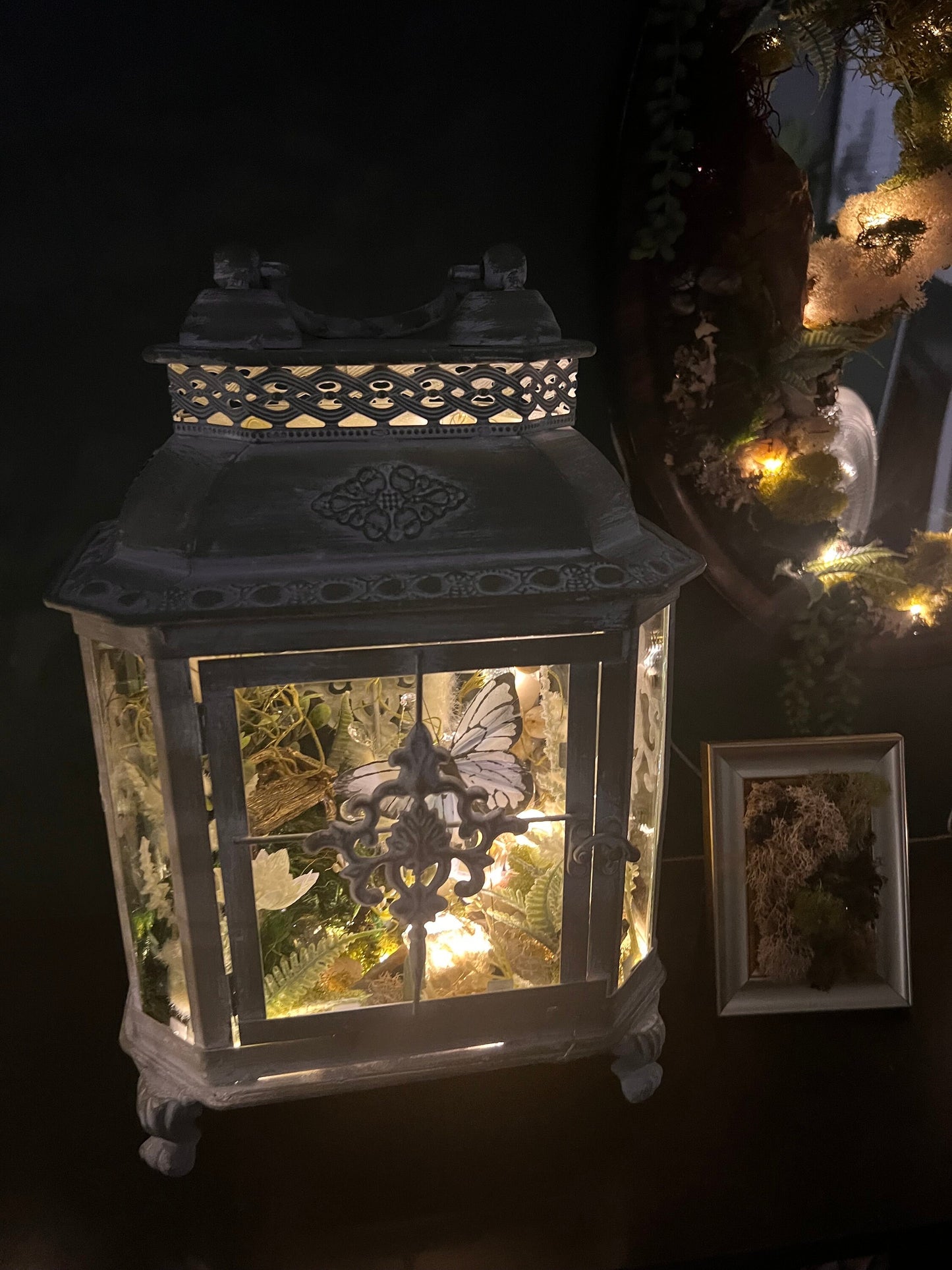 Crystal Fairy Manifestation Lantern, light up book end, citrine, adventurine, blue butterfly handmade lantern. gifts home decor