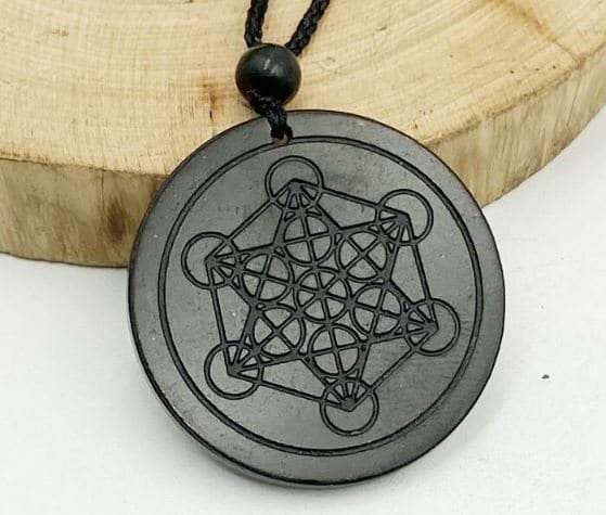 Shungite Natural Wearable EMF Orgonite 7 Chakra Energy Meditation Pendant Jewelry Gift Crystal Necklace Energy Pendant  Protection Mandala