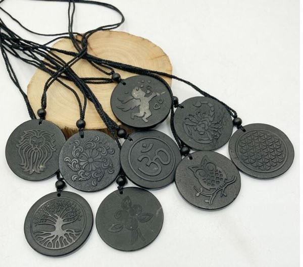 Shungite Natural Authentic EMF Orgonite 7 Chakra Energy Meditation Pendant Jewelry Gift Crystal Necklace Energy Pendant EMF Protection Eye