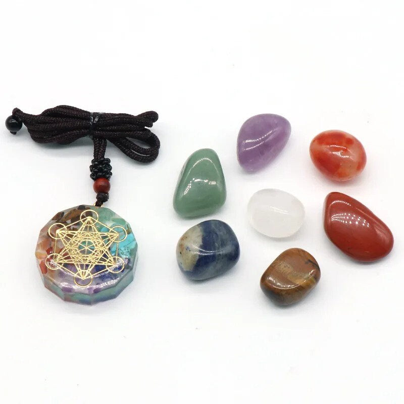 EMF Orgonite 7 Chakra Energy Rainbow Meditation Pendant Jewelry Gift Crystal Necklace Energy Pendant EMF Protection