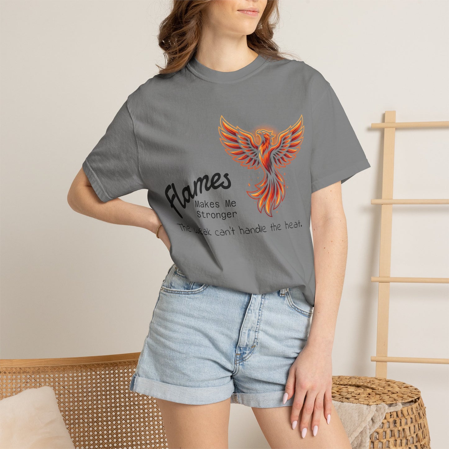 Phoenix Flames Graphic T-Shirt — "Flames Makes Me Stronger" Inspirational Tee