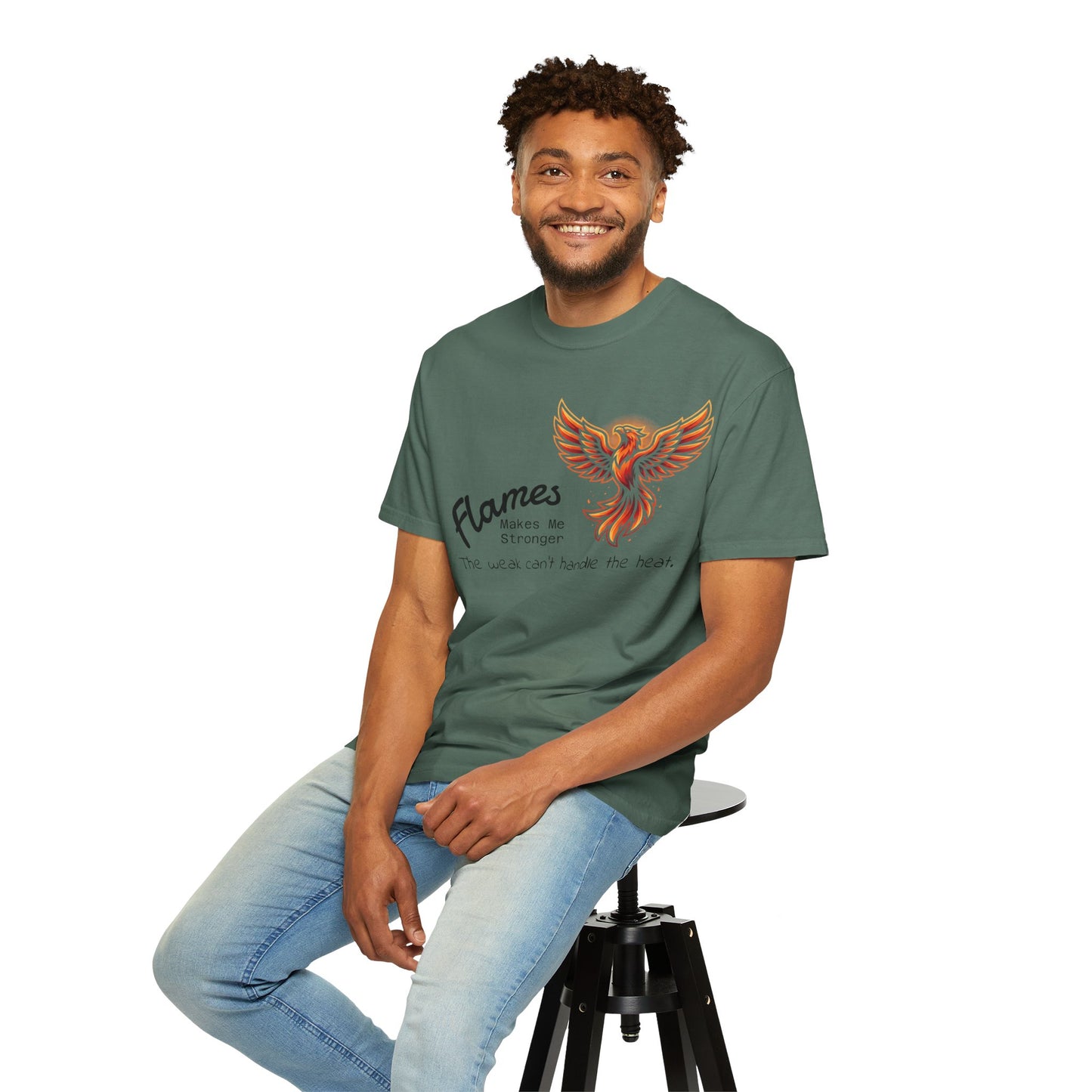 Phoenix Flames Graphic T-Shirt — "Flames Makes Me Stronger" Inspirational Tee