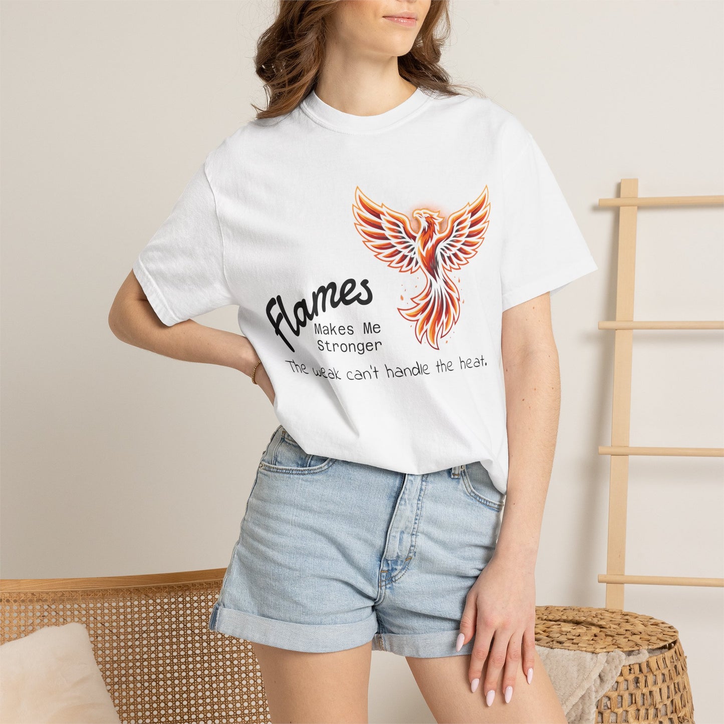 Phoenix Flames Graphic T-Shirt — "Flames Makes Me Stronger" Inspirational Tee