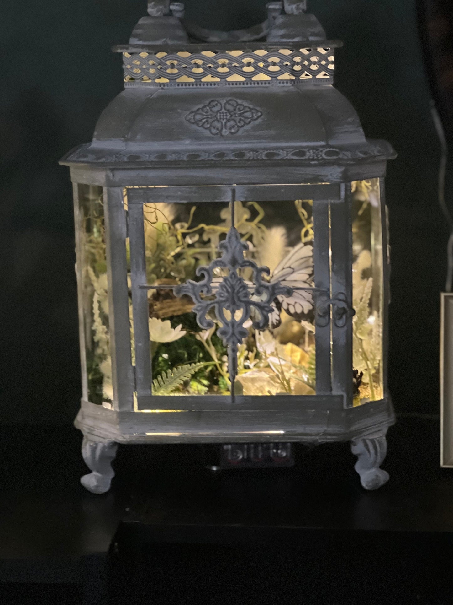 Crystal Fairy Manifestation Lantern, light up book end, citrine, adventurine, blue butterfly handmade lantern. gifts home decor