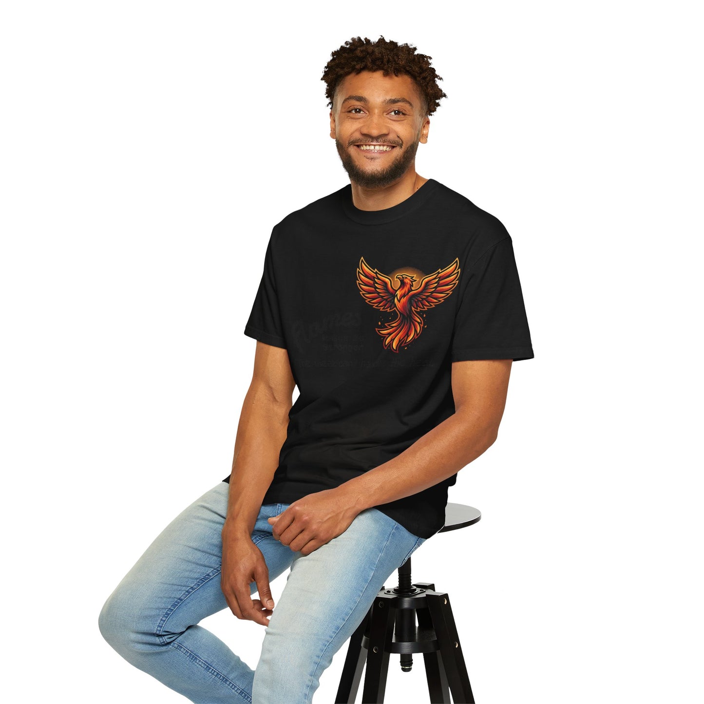 Phoenix Flames Graphic T-Shirt — "Flames Makes Me Stronger" Inspirational Tee