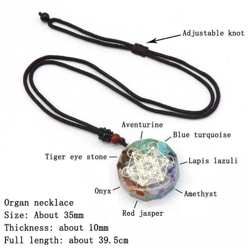 EMF Orgonite 7 Chakra Energy Rainbow Meditation Pendant Jewelry Gift Crystal Necklace Energy Pendant EMF Protection