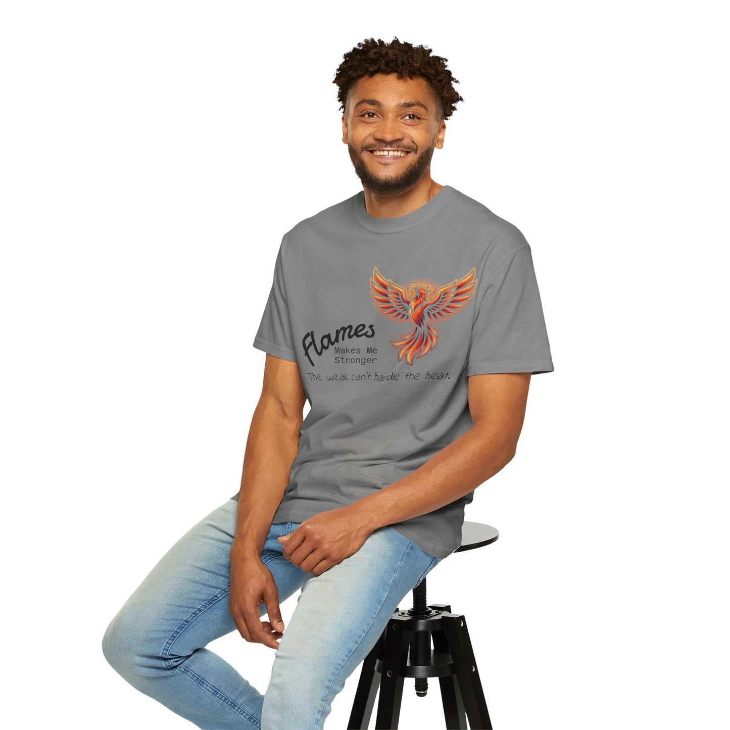 Phoenix Flames Graphic T-Shirt — "Flames Makes Me Stronger" Inspirational Tee