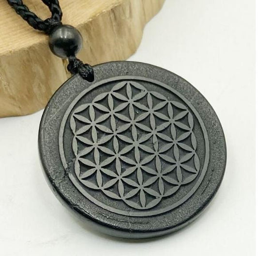 Shungite Natural Wearable EMF Orgonite 7 Chakra Energy Meditation Pendant Jewelry Gift Crystal Necklace Energy Pendant  Protection Mandala