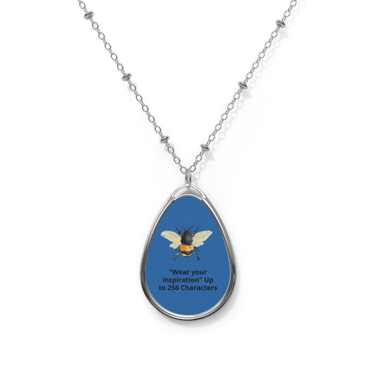 Personalized Oval Bee Necklace — Custom Engraved Teardrop Pendant