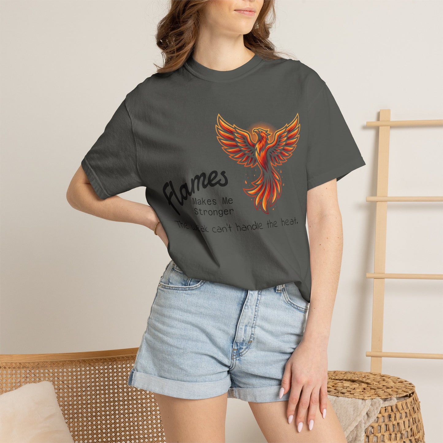 Phoenix Flames Graphic T-Shirt — "Flames Makes Me Stronger" Inspirational Tee