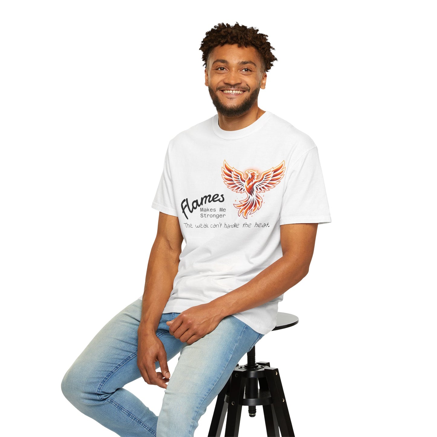 Phoenix Flames Graphic T-Shirt — "Flames Makes Me Stronger" Inspirational Tee