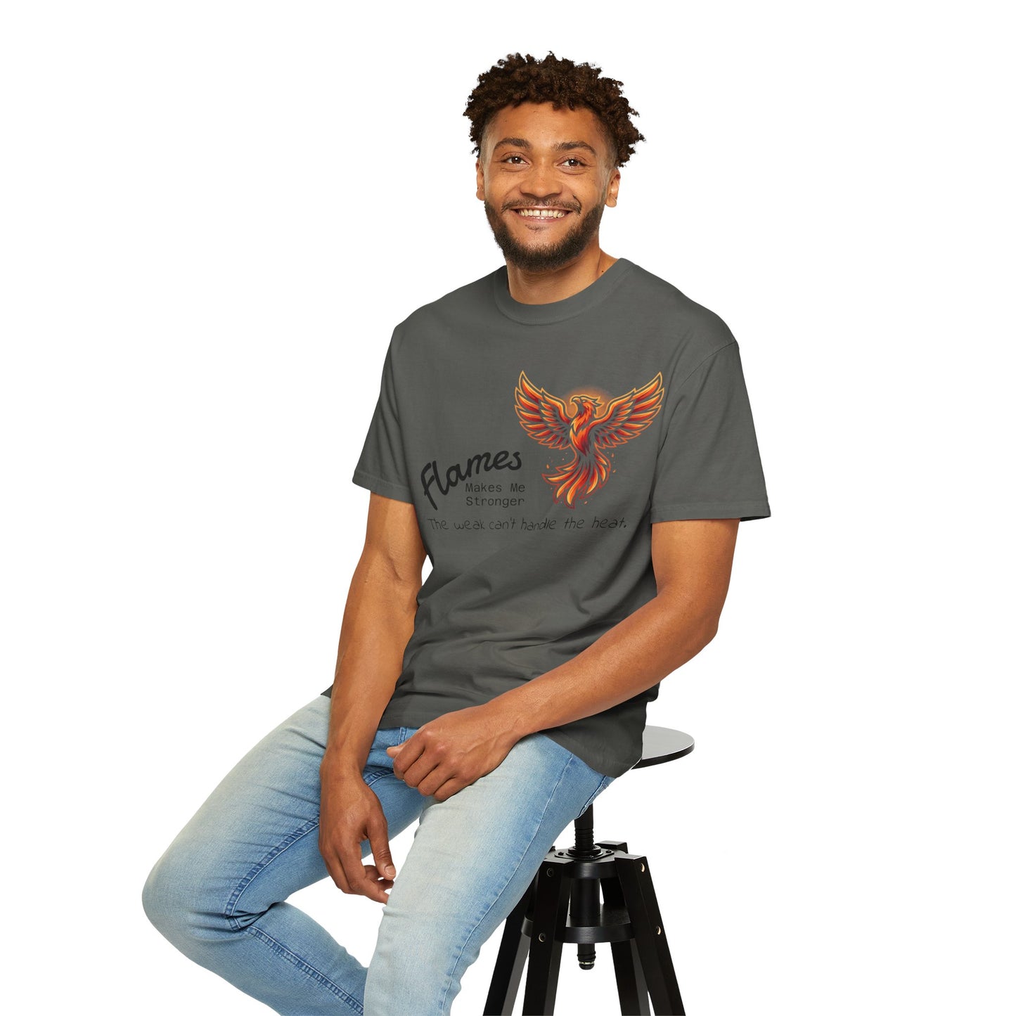 Phoenix Flames Graphic T-Shirt — "Flames Makes Me Stronger" Inspirational Tee