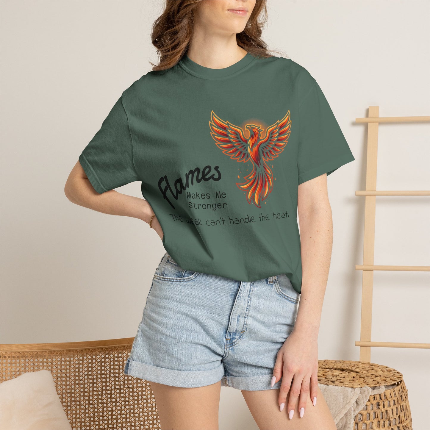 Phoenix Flames Graphic T-Shirt — "Flames Makes Me Stronger" Inspirational Tee