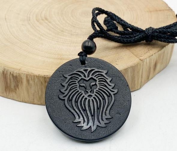 Shungite Natural Authentic EMF Orgonite 7 Chakra Energy Meditation Pendant Jewelry Gift Crystal Necklace Energy Pendant EMF Protection LION