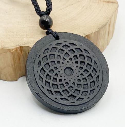 Shungite Natural Authentic EMF Orgonite 7 Chakra Energy Meditation Pendant Jewelry Gift Crystal Necklace Energy Pendant  Protection Mandala