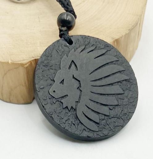 Shungite Natural Authentic EMF Orgonite 7 Chakra Energy Meditation Pendant Jewelry Gift Crystal Necklace Energy Pendant EMF Protection LION