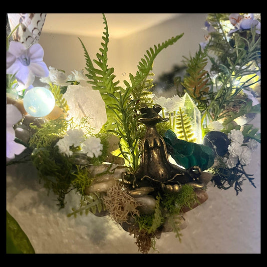 Spiritual Renewal Manifestation Mirror with Genuine Crystals, Butterflies and Frog
