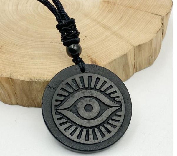 Shungite Natural Authentic EMF Orgonite 7 Chakra Energy Meditation Pendant Jewelry Gift Crystal Necklace Energy Pendant EMF Protection Eye