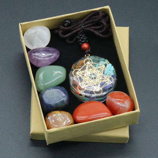 EMF Orgonite 7 Chakra Energy Rainbow Meditation Pendant Jewelry Gift Crystal Necklace Energy Pendant EMF Protection